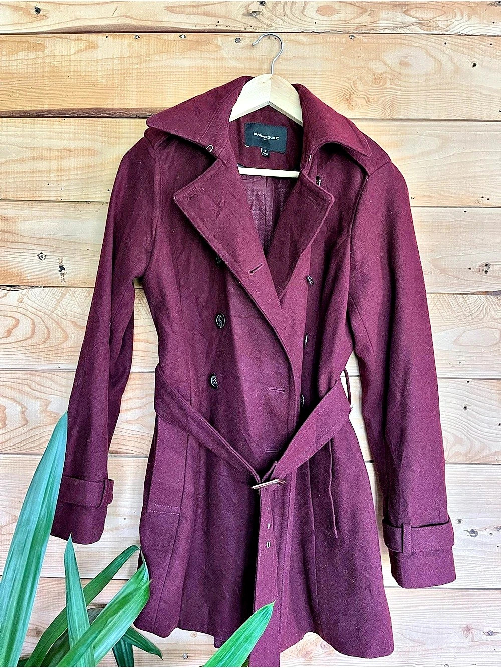 Banana Republic Wool Blend Trench Coat in Burgundy